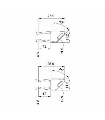 PERFIL LATERAL IMAN 90º / 180º INCLINADO