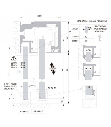 SV - X150 Montaje pared vidrio fijo
