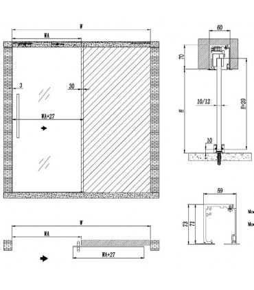 KIT COMPLETO PUERTA CORREDERA ALUMINIO CON SOFTCLOSE PARA FALSO TECHO